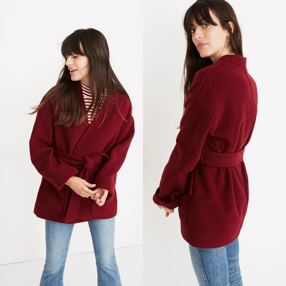 Madewell Belted Wrap Coat S Dusty Burgundy Belted Wool Blend Classic K0693